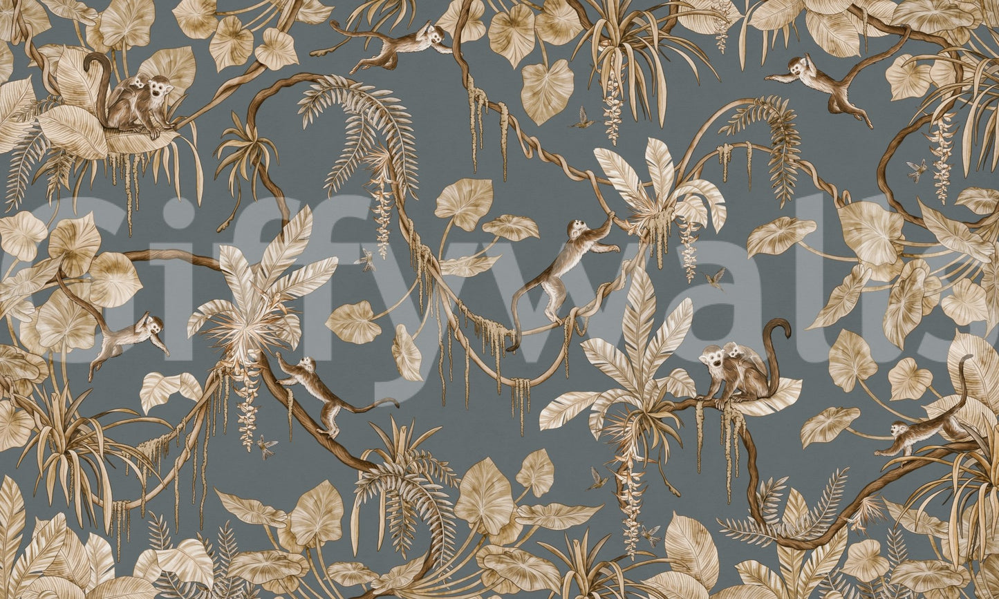 Corner of a room featuring the lush Botanical Birdsong print.