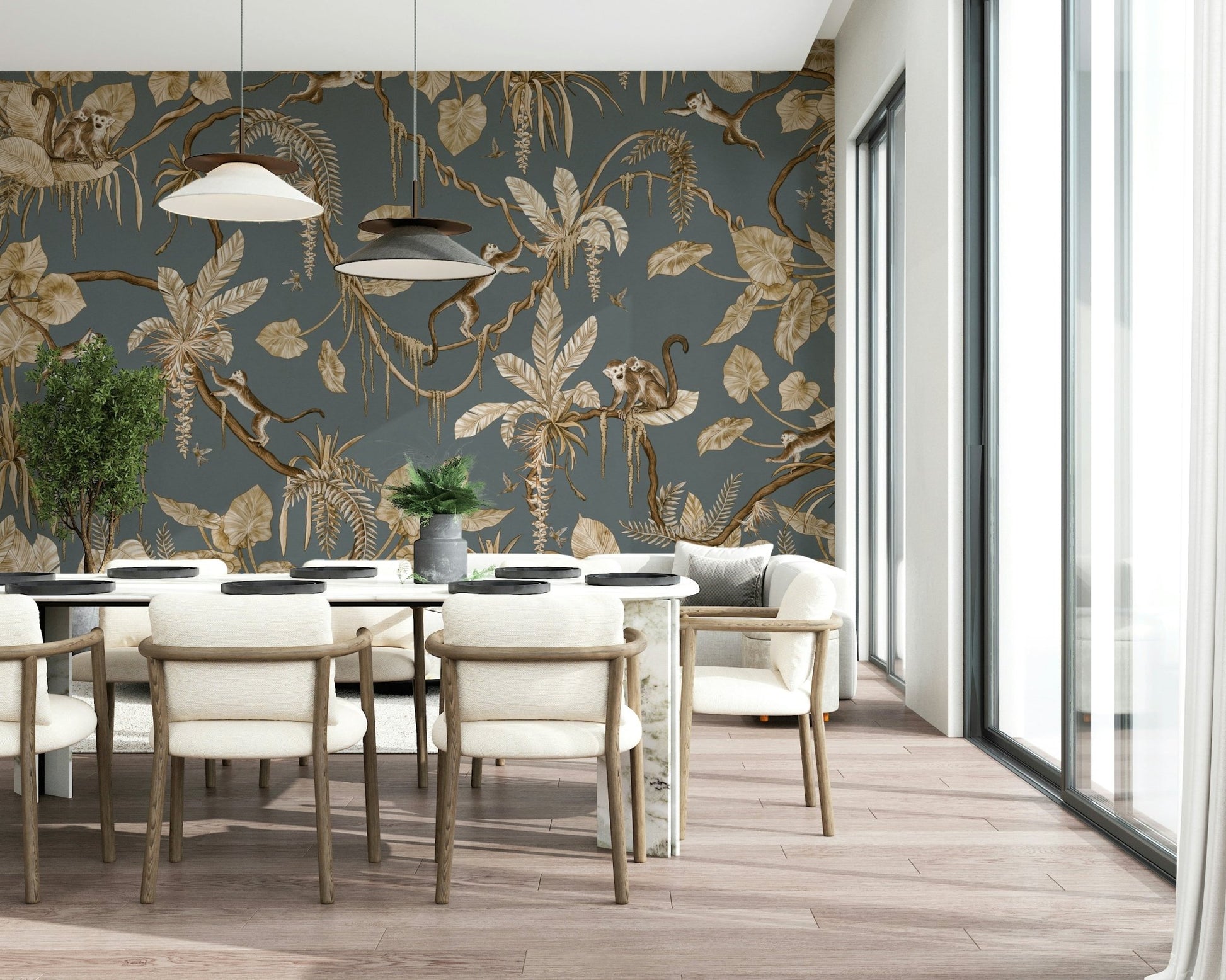Botanical Birdsong peel and stick wallpaper in a nursery setting.