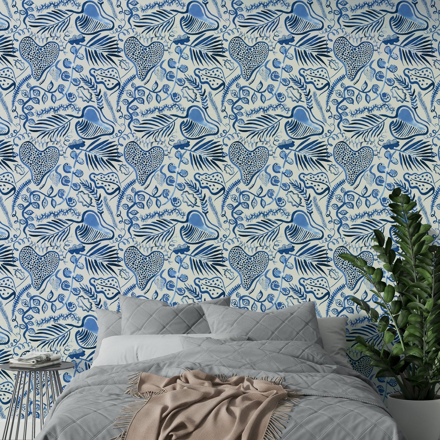 Tropical leaf print in blue

