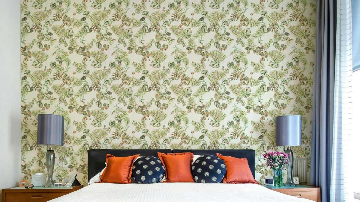 Watercolor tropical leaves mural, GD882
