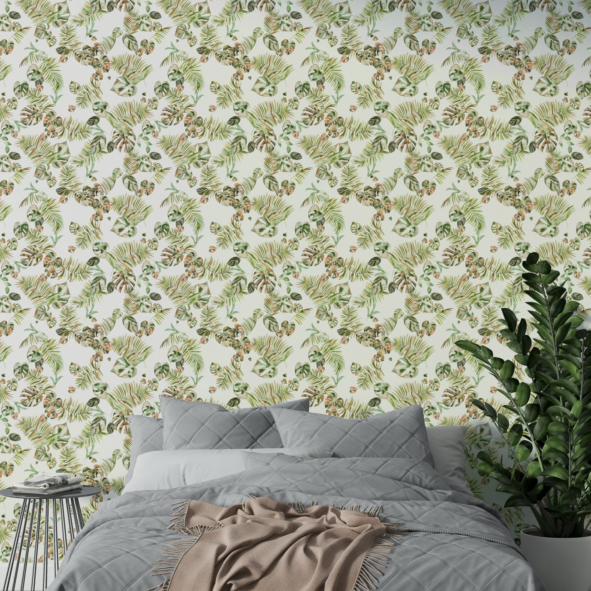Soft green botanical wall mural

