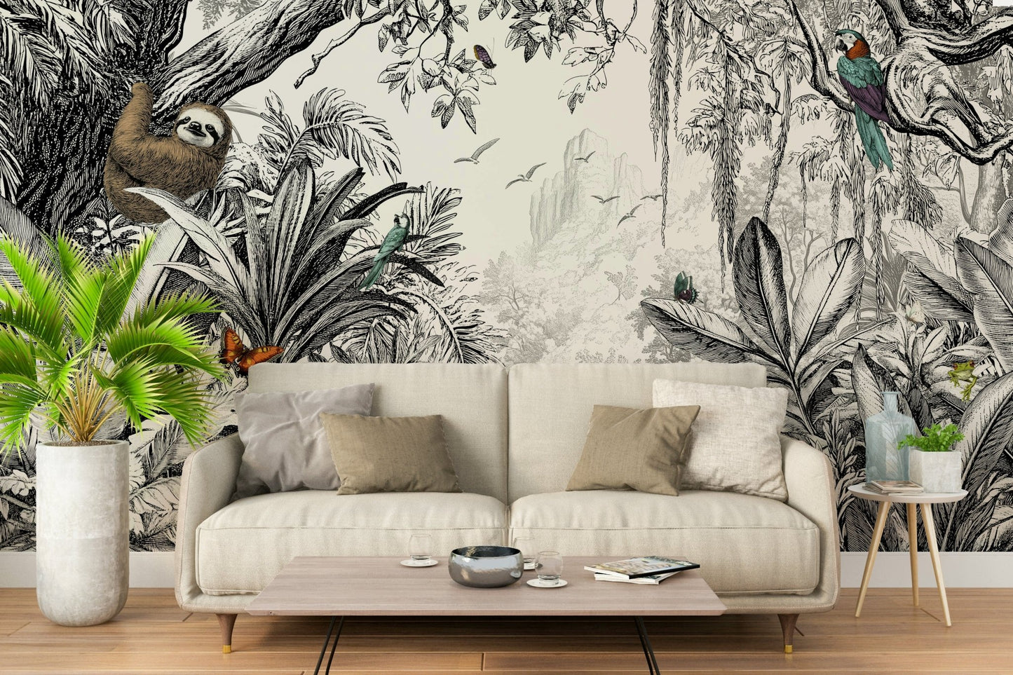 Elegant jungle vista mural for modern home decor.

