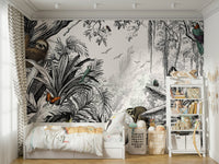 Bold black and white jungle vista wall decor for homes.

