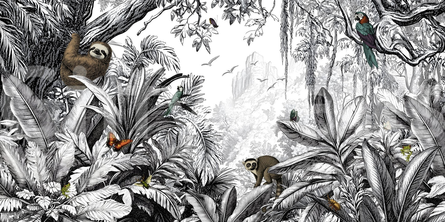 Jungle Vista - Black & White Wall Mural