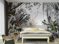 Jungle Vista black and white wall mural for modern rooms.

