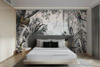 Wild jungle mural in black and white for modern spaces.

