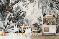 Monochrome jungle mural for stylish home interiors.


