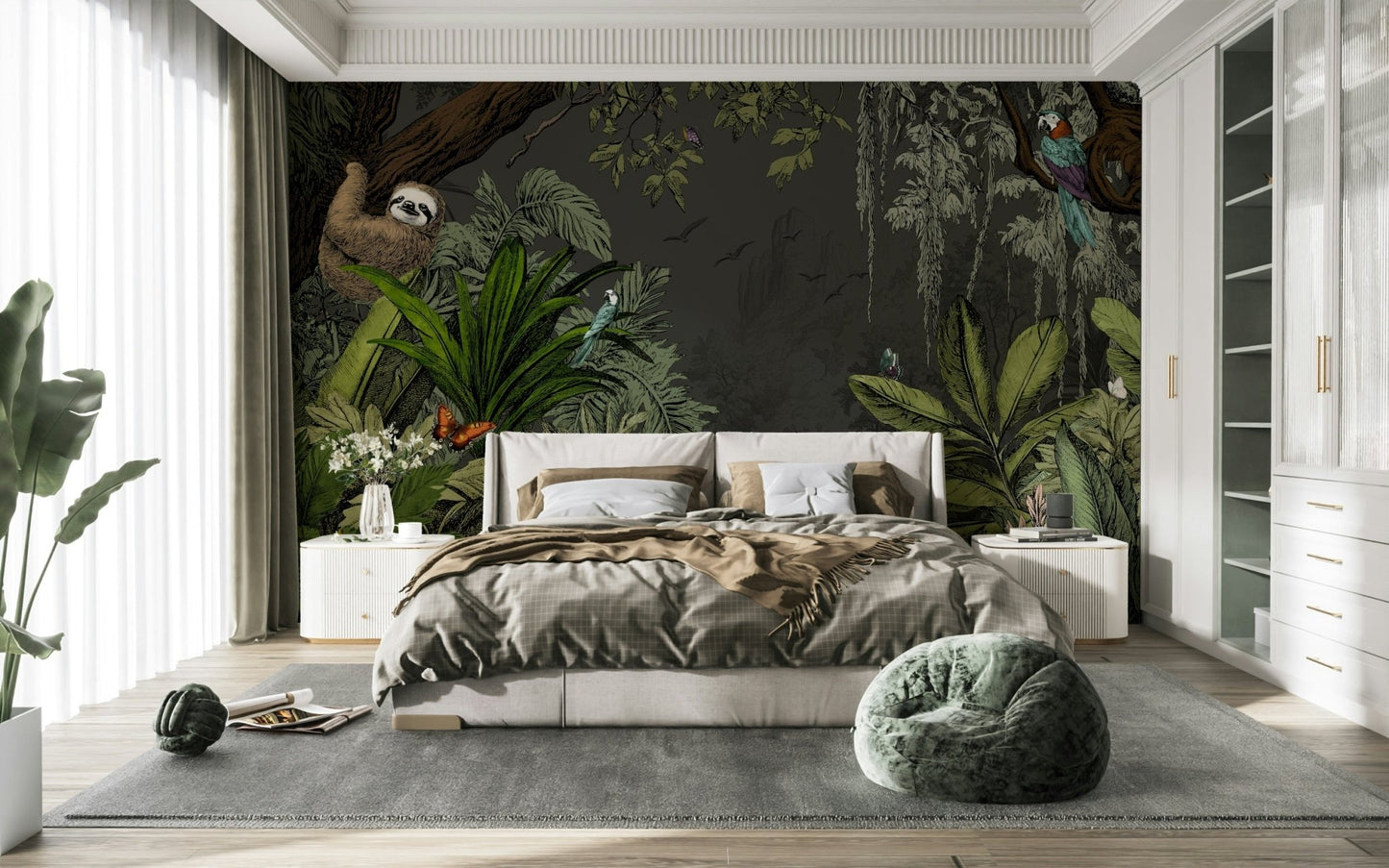 Dark Jungle Vista Wall Mural with glowing moon

