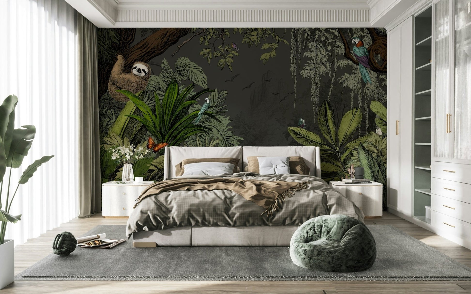 Dark Jungle Vista Wall Mural with glowing moon

