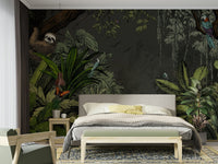 Tropical jungle night mural with starry sky


