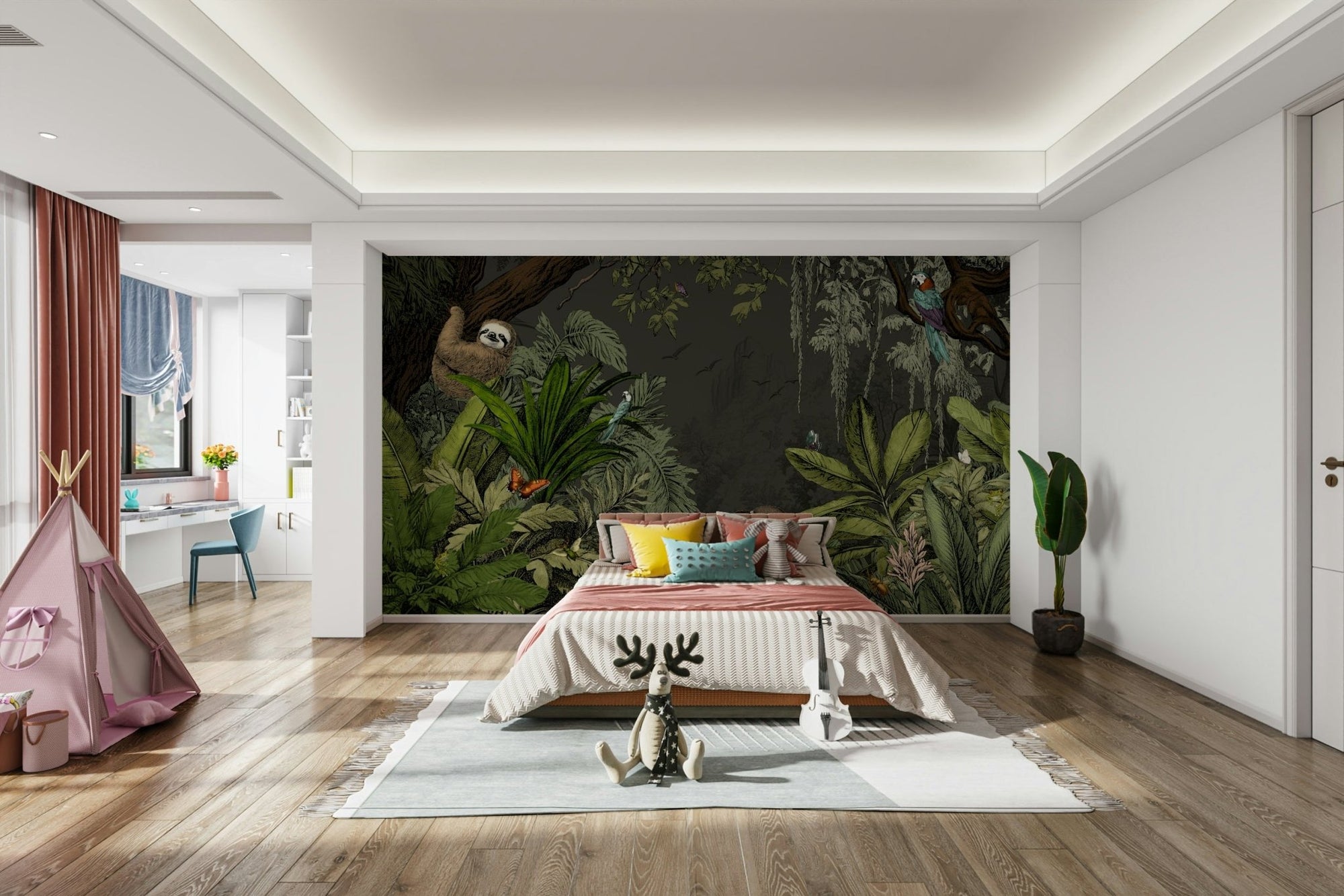 Jungle Vista Night Wall Mural with exotic plants, GD1337