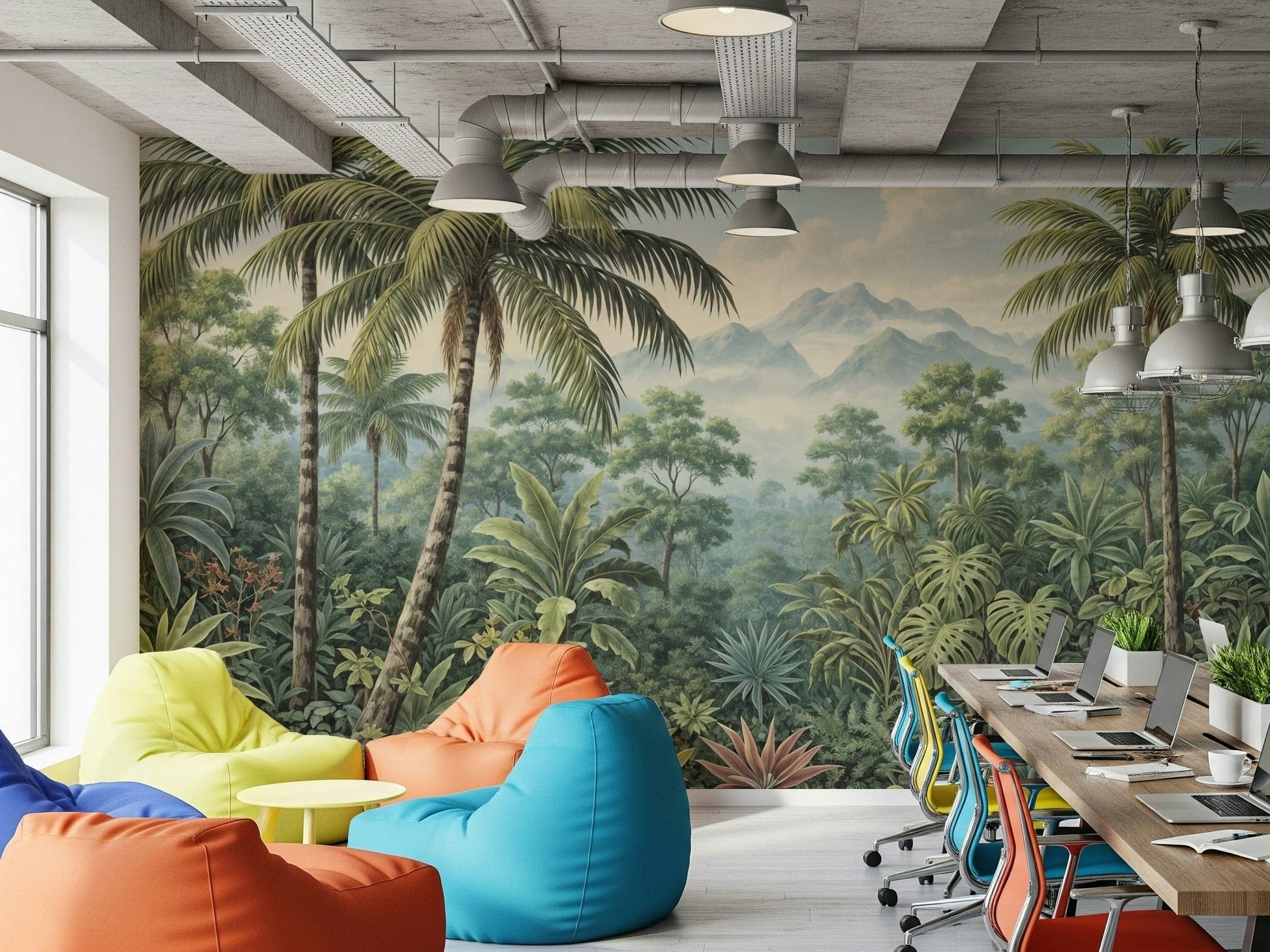 Lush palm fronds decorate this botanical wallpaper for walls., GD7490