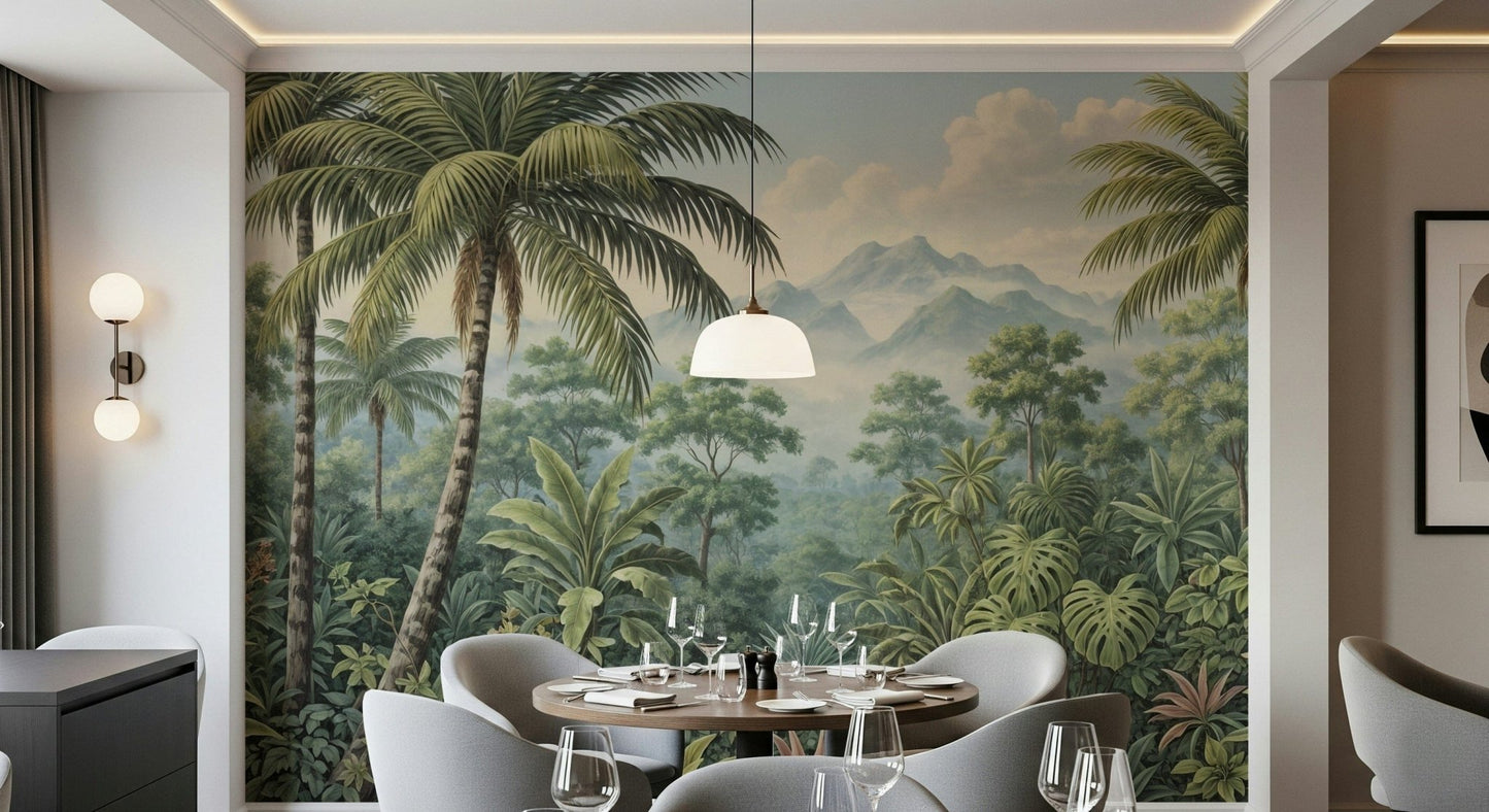 Tropical paradise illustration makes stunning Jungle Vista mural wallpaper., GD7490