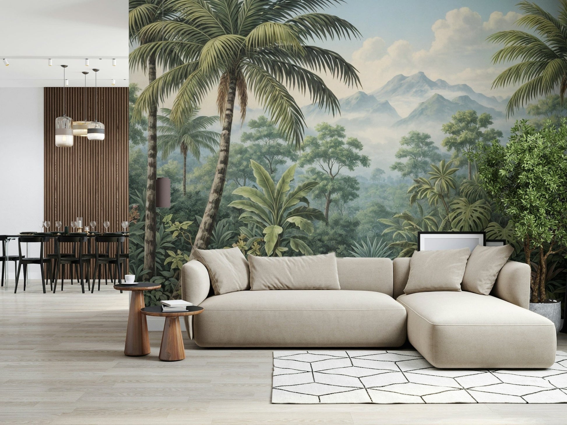 Ancient mountain ridges emerge from Jungle Vista wall mural., GD7490