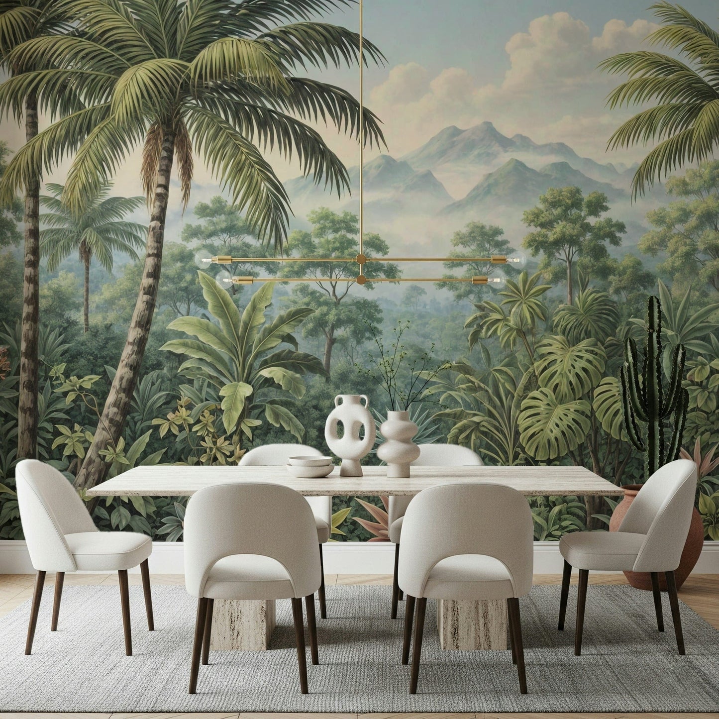 Jungle Vista wall mural features misty tropical mountain peak scenery., GD7490