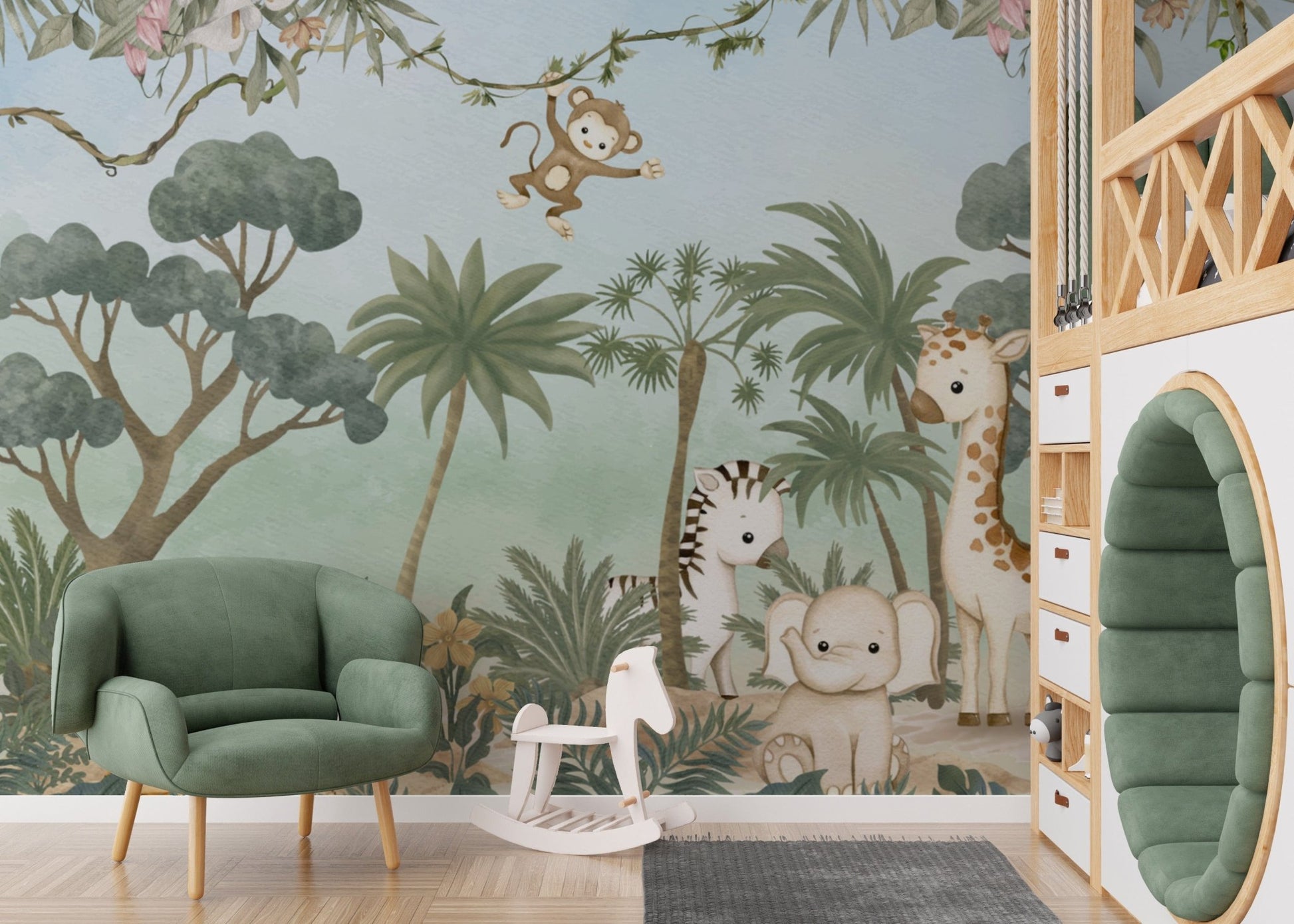Safari animals nursery wall mural
