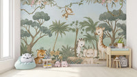 Cute safari wildlife nursery wallpaper
