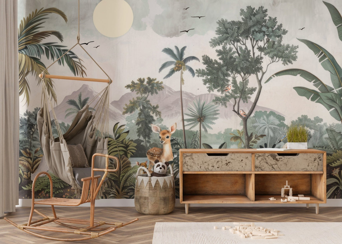 Beautiful Jungle Wildlife Nursery Wallpaper
