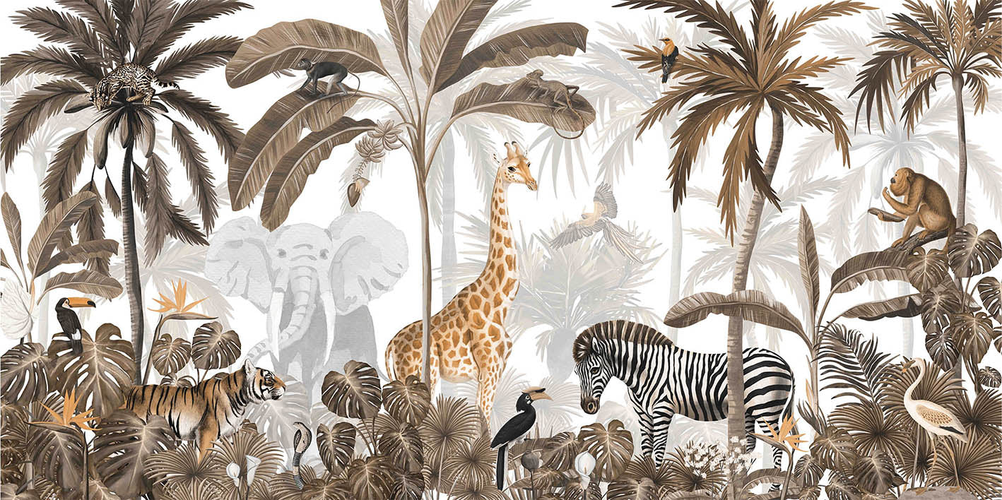 Sepia Safari Scenes Wallpaper Murals