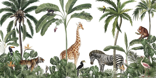 Tropical forest wild animals & trees wallpaper