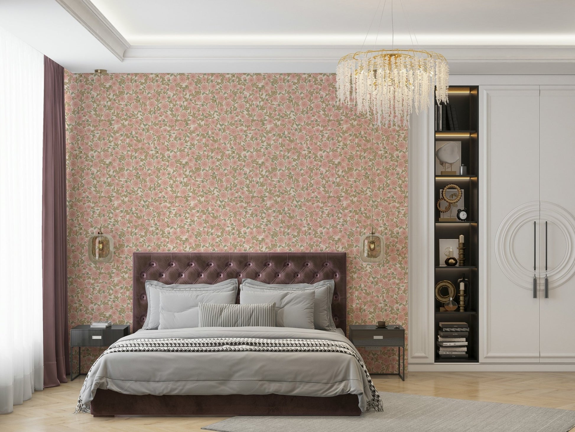 Juno Ditsy Peach Floral Wallpaper full view

