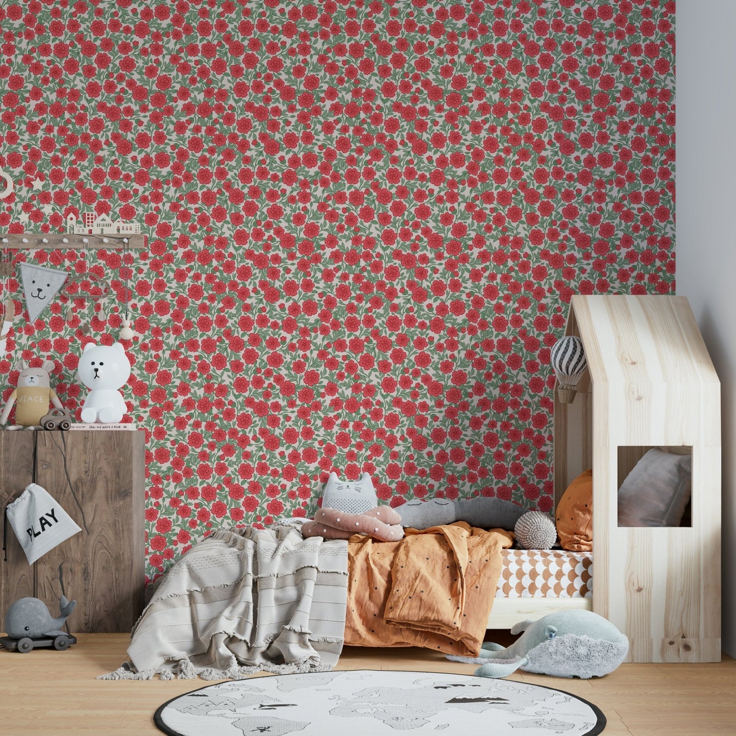 Nursery with delicate ditsy floral mural

