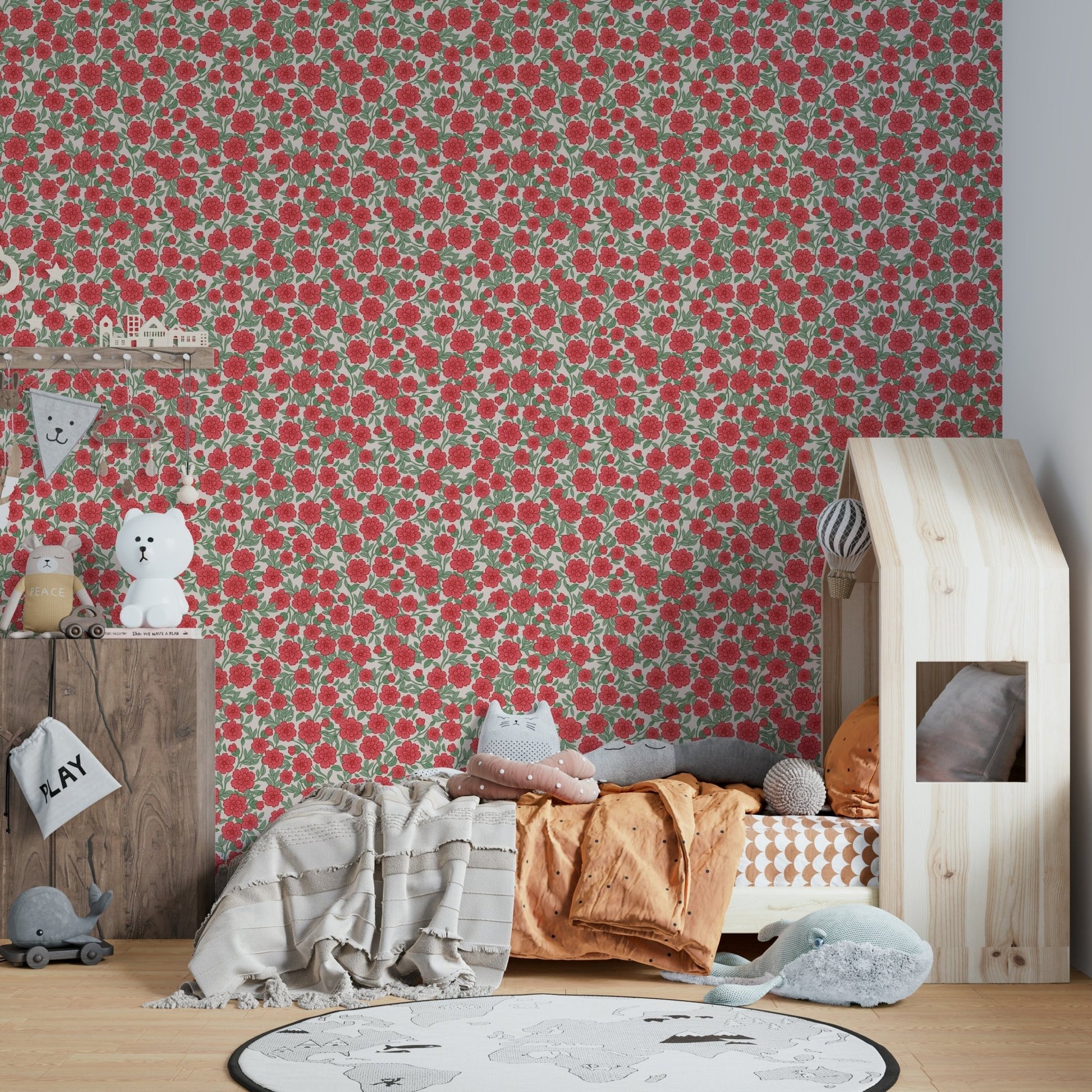 Nursery with delicate ditsy floral mural

