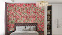Close-up of ditsy pink floral pattern wallpaper

