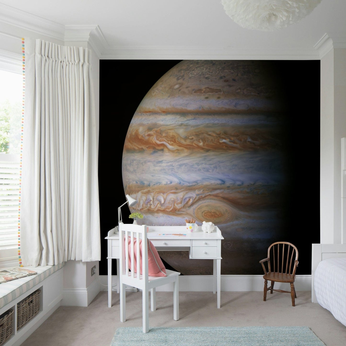 Artistic cosmic scene wall mural for a relaxing lounge atmosphere.