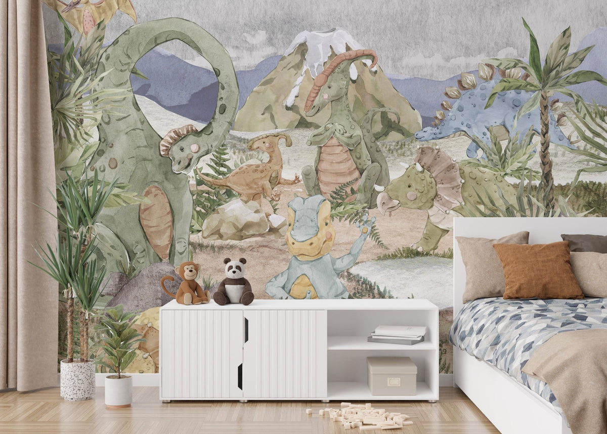 Fun dinosaur adventure mural with greenery, C80