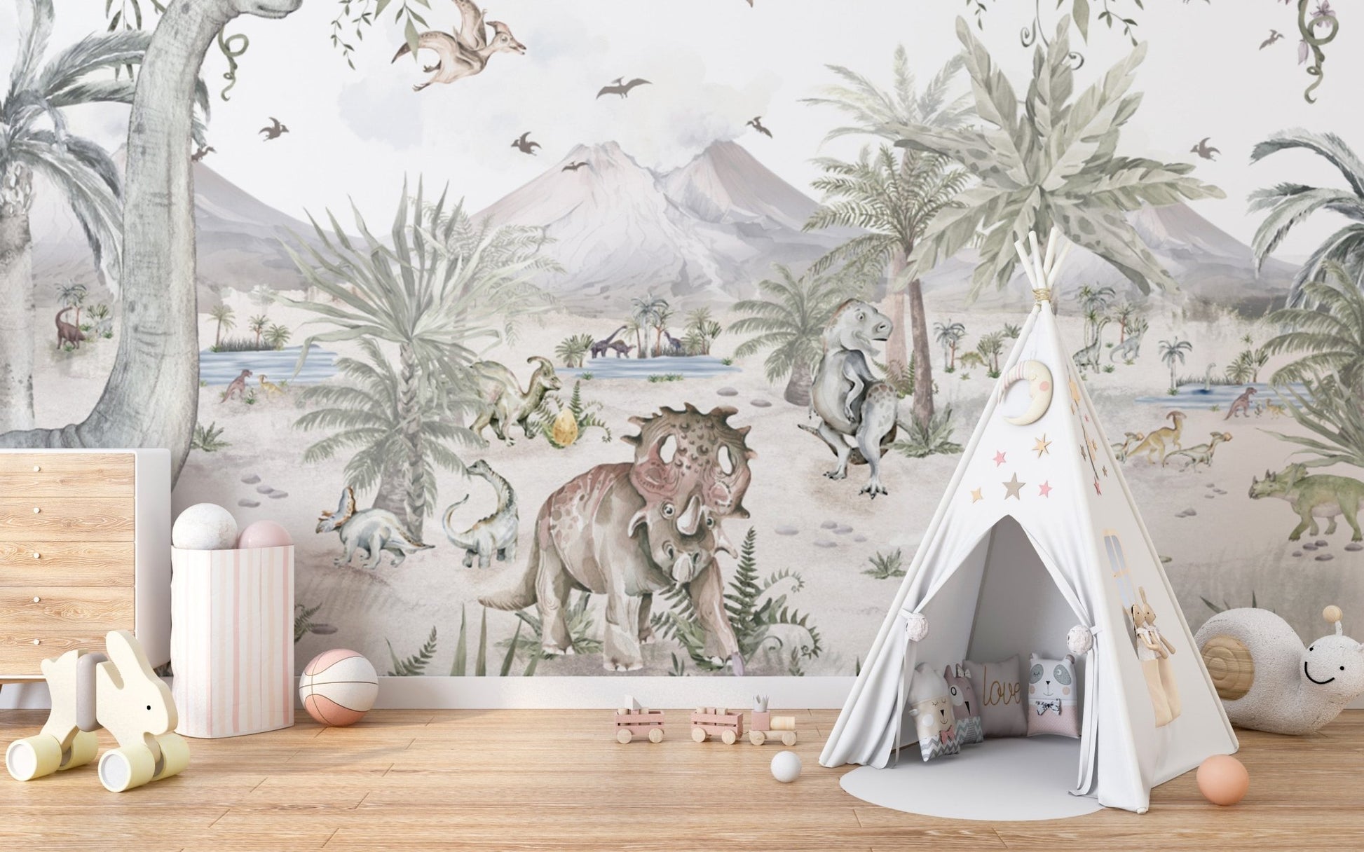 Dinosaur landscape wallpaper for kids rooms
