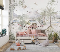 Dinosaur and palm tree wallpaper for kids
