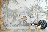 Kids nursery wallpaper featuring dinosaurs
