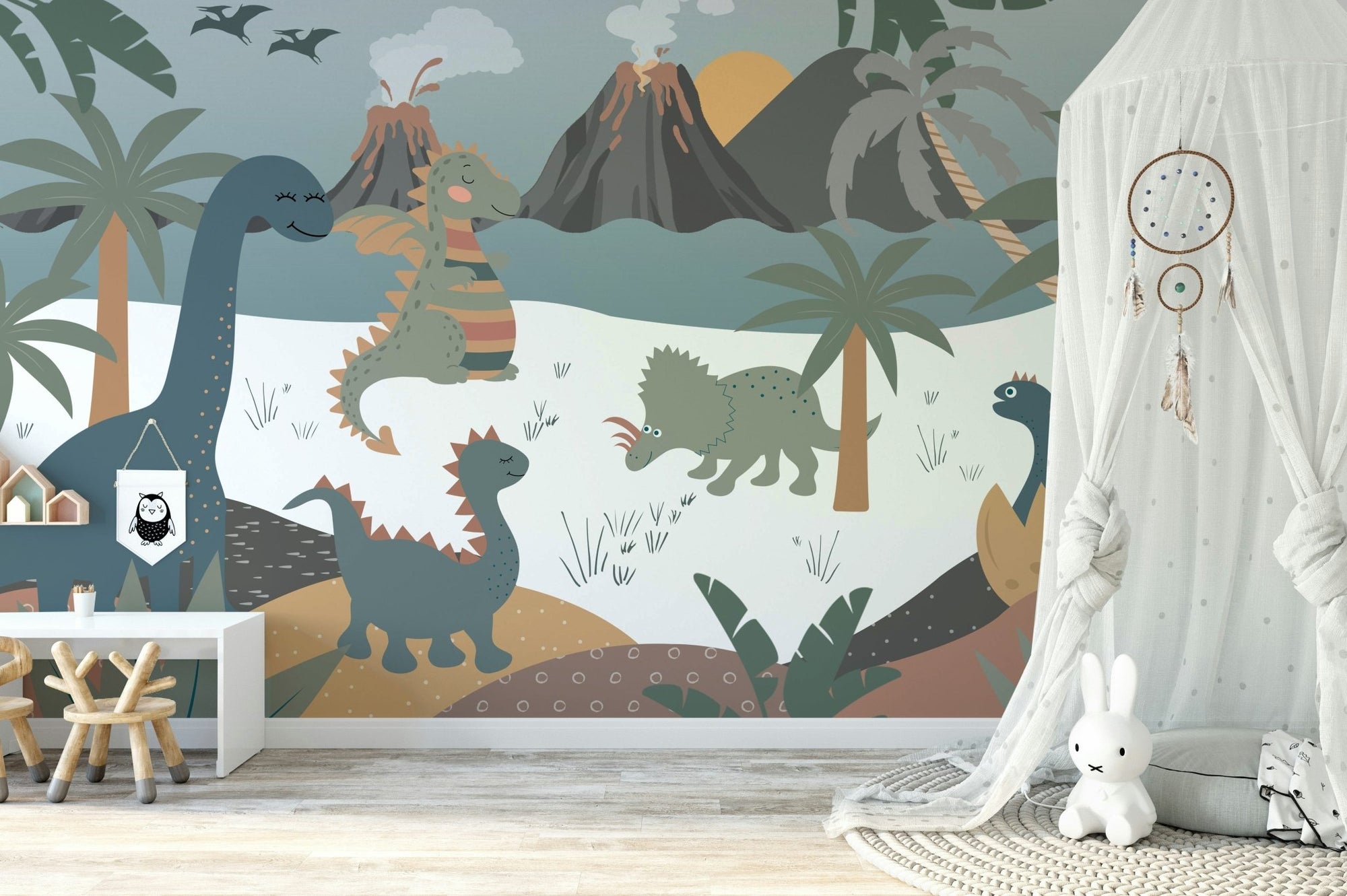 A lively scene with cartoon-style dinosaurs in a jungle. GD4131


