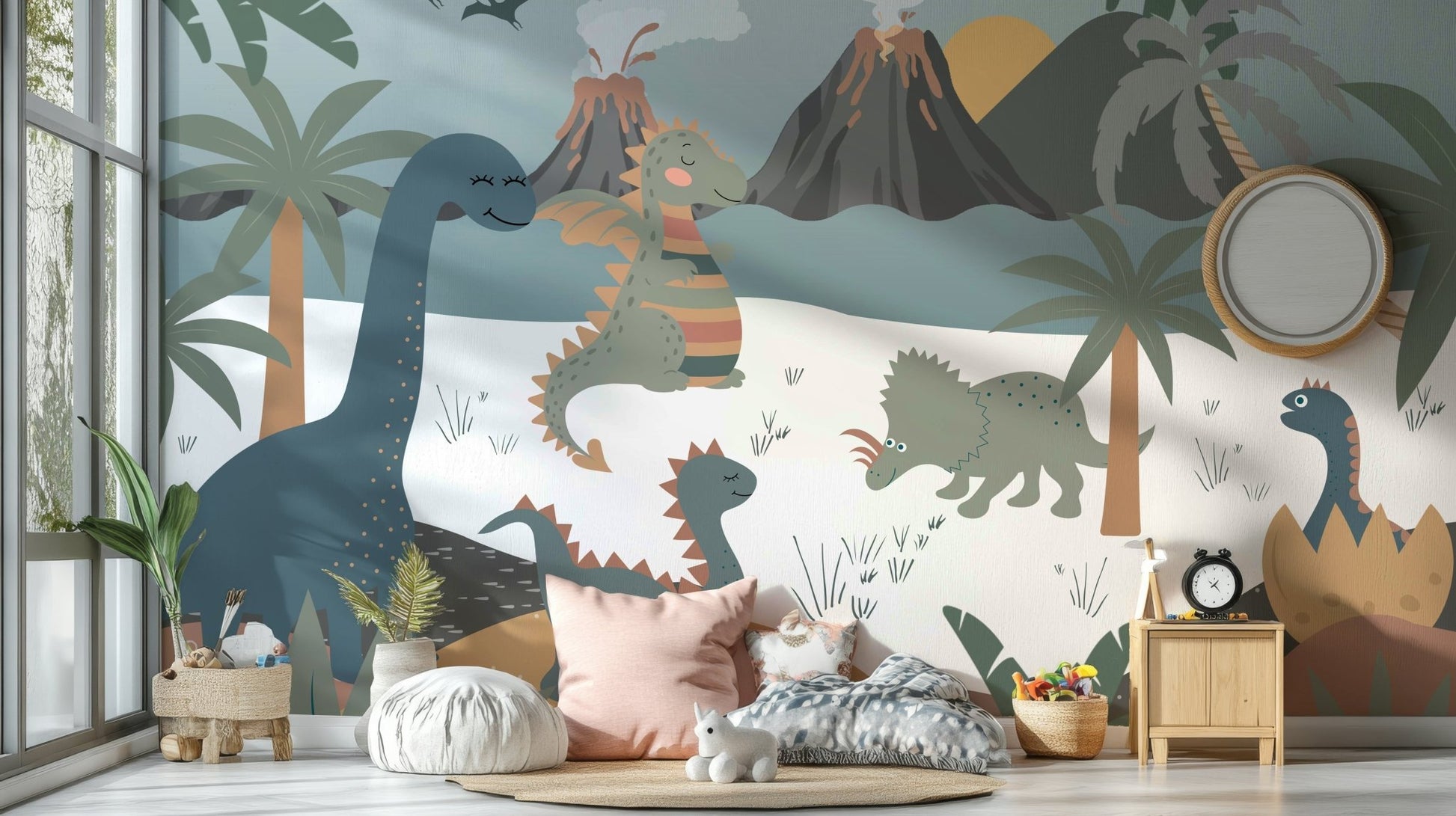 The colors are bright and vibrant, mostly greens and blues.

