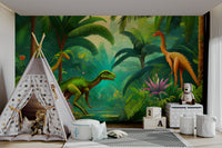 Lush tropical landscape Jurassic Oasis mural for walls

