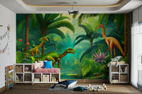 Dinosaur-themed Jurassic Oasis mural for playrooms


