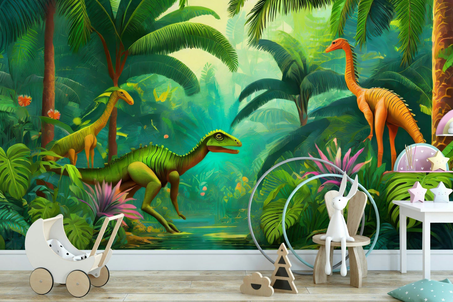Bold Jurassic Oasis wall mural for creative interiors

