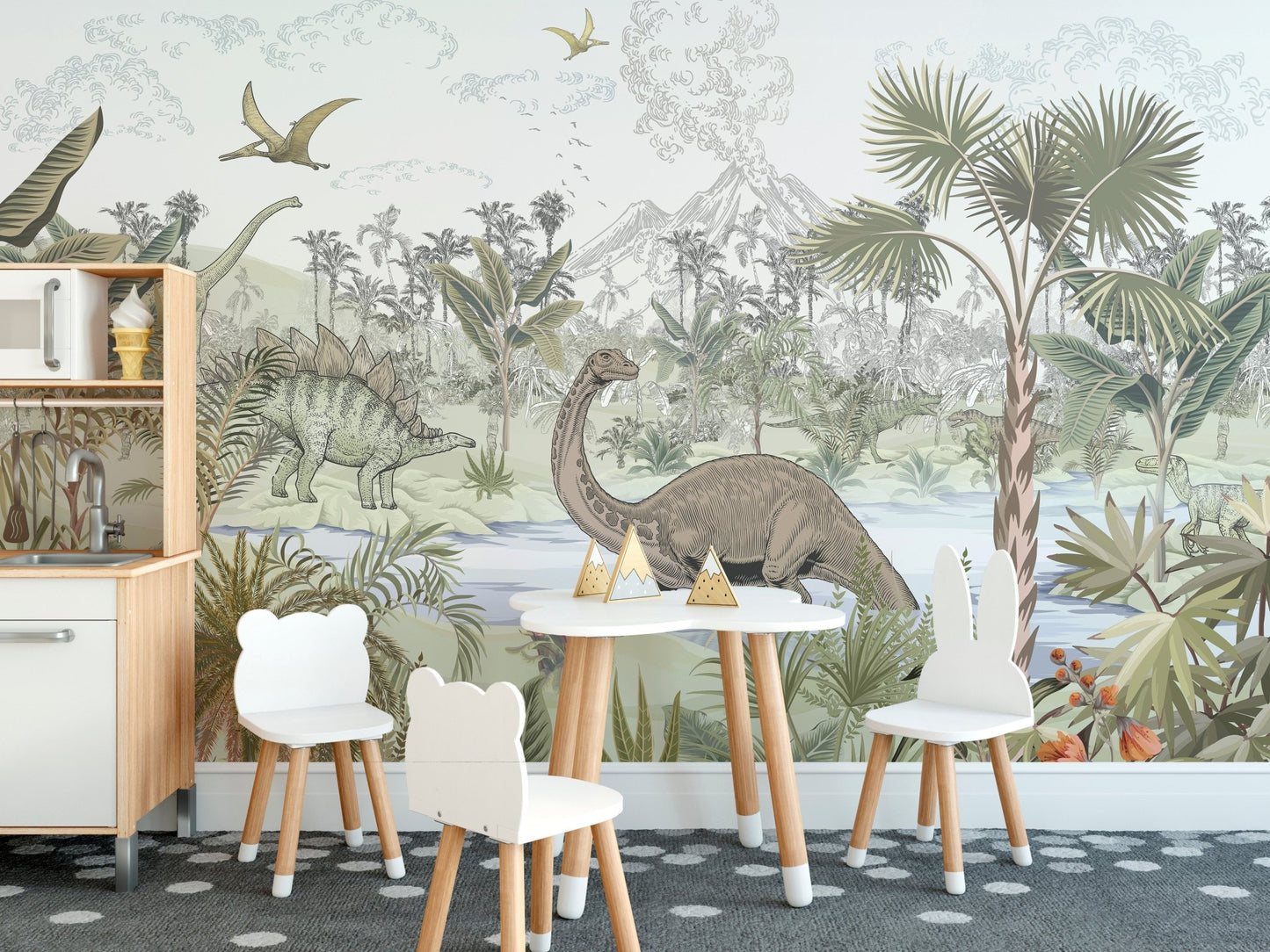 Dinosaur adventure wallpaper for kids' playroom, C41