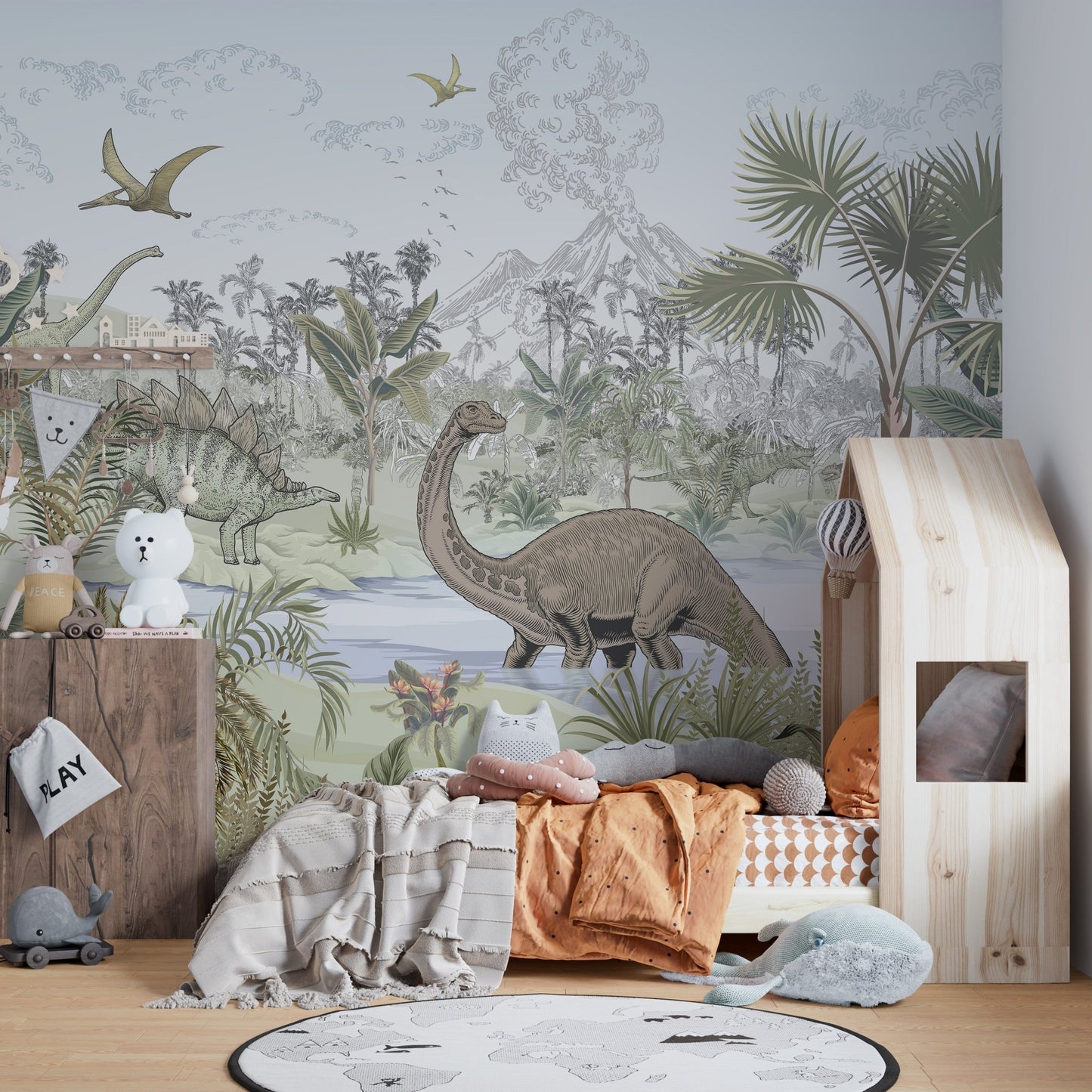 Jurassic dinosaur-themed kids room wallpaper, C41