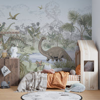 Jurassic dinosaur-themed kids room wallpaper, C41