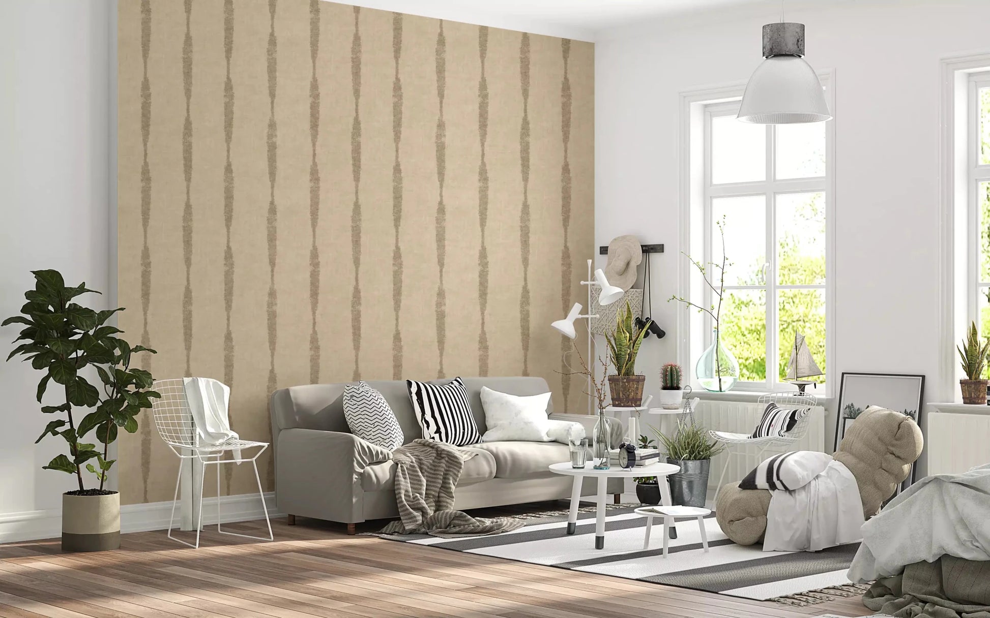 A loose hand-drawn quality runs through Khaki Distressed Stripe Beige wallpaper.⁠GD9612