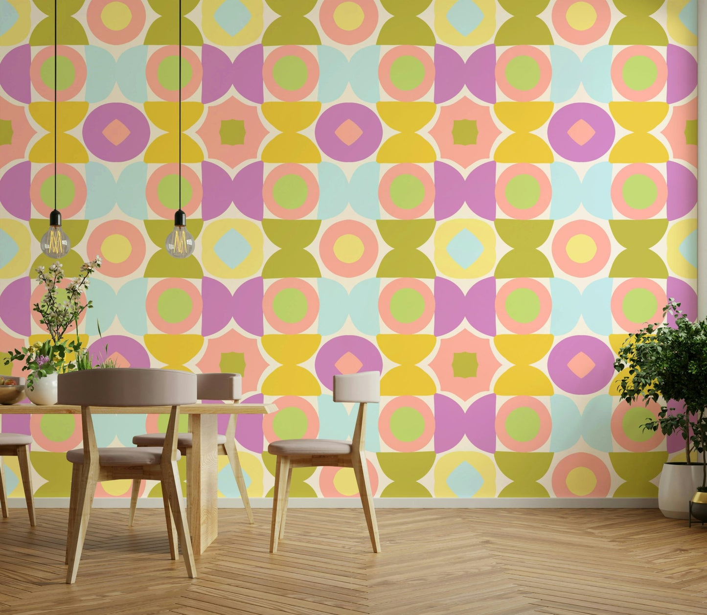 Colorful and playful Kaleidoscope Kisses wallpaper for bedrooms

