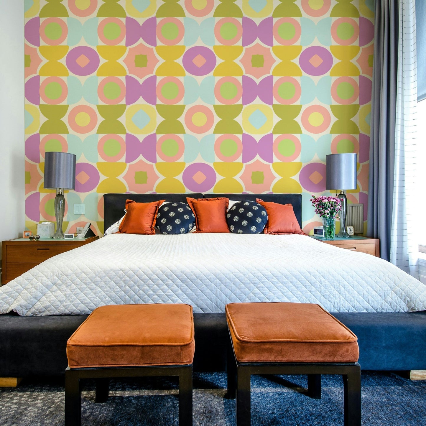 Fun and energetic Kaleidoscope Kisses wallpaper for living rooms

