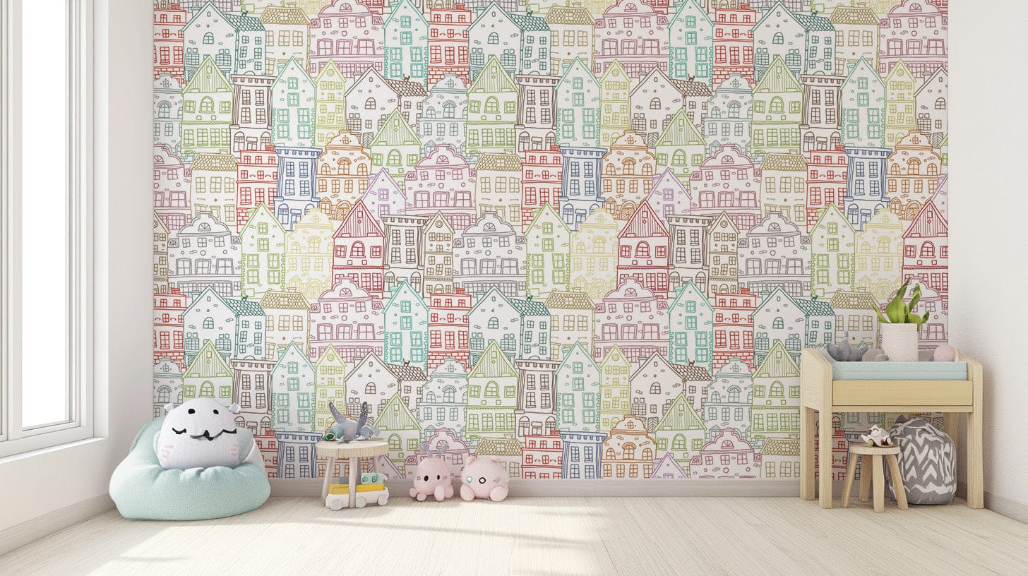 Kaleidoscope Townscape Wall Mural vibrant design B820