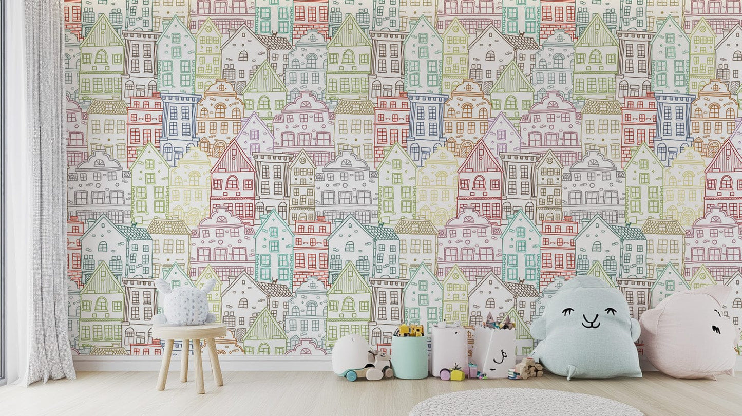 Dynamic Kaleidoscope Townscape Wall Mural design B820