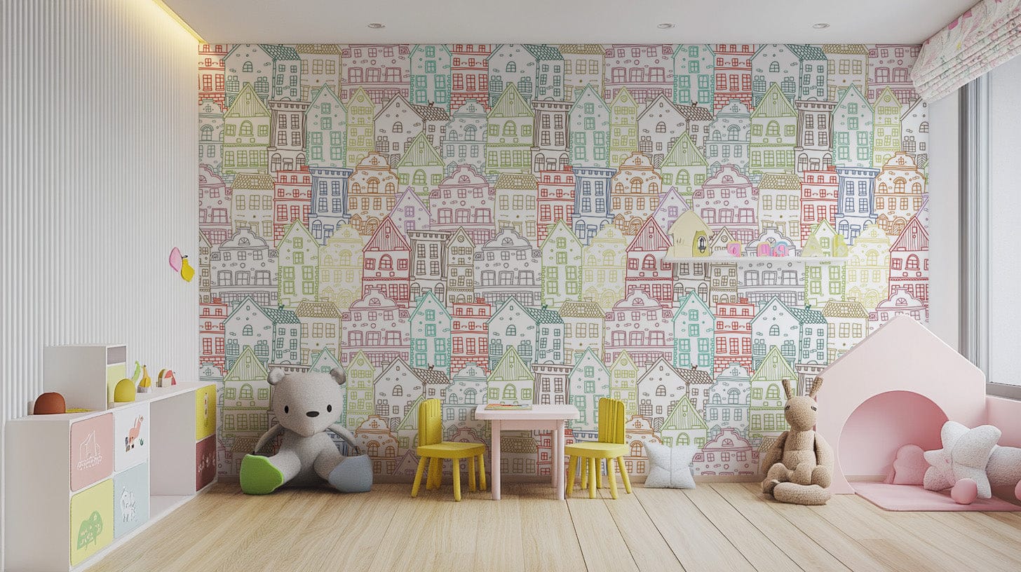 Kaleidoscope Townscape Mural for unique interiors B820