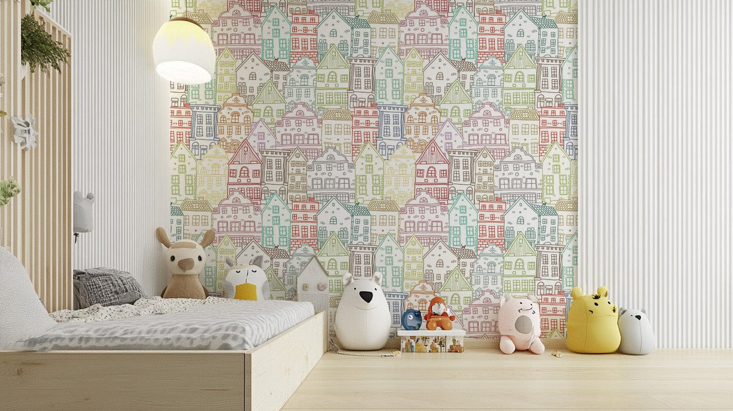 Kaleidoscope Townscape Wall Mural colorful charm B820