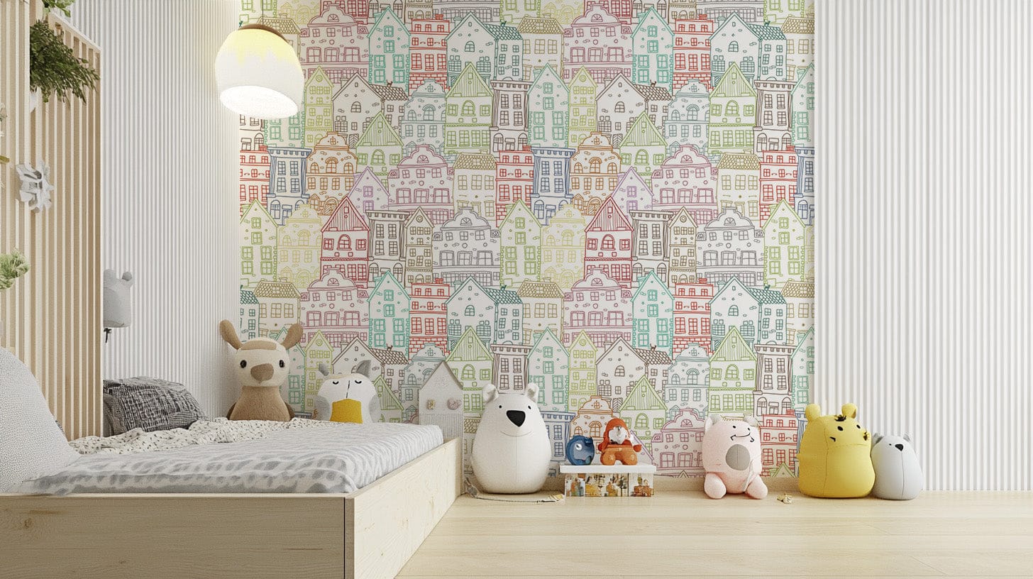 Kaleidoscope Townscape Wall Mural colorful charm B820