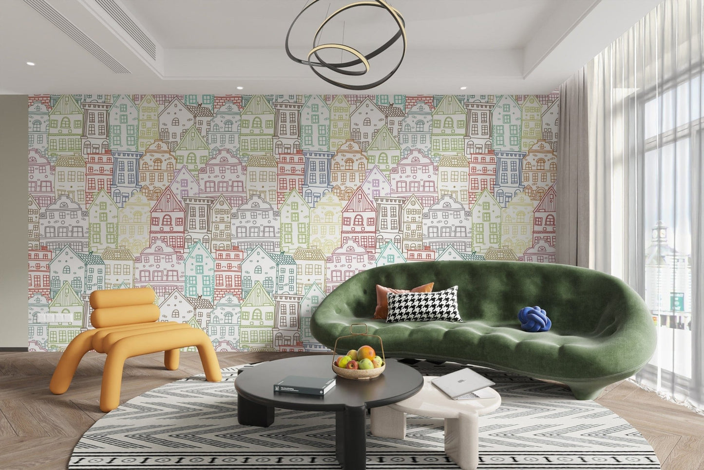Kaleidoscope Townscape Wall Mural for bold decor B820